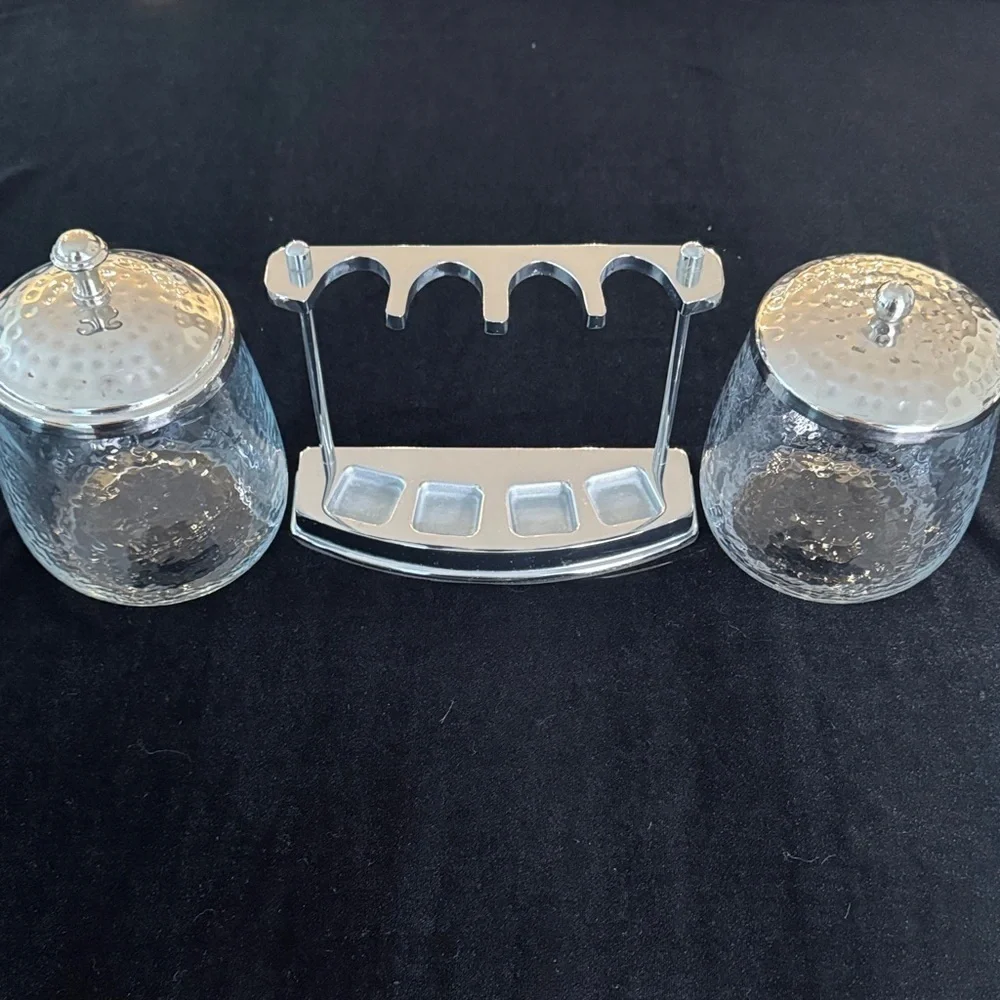 Silver Bath Accessory Set and Wall Art